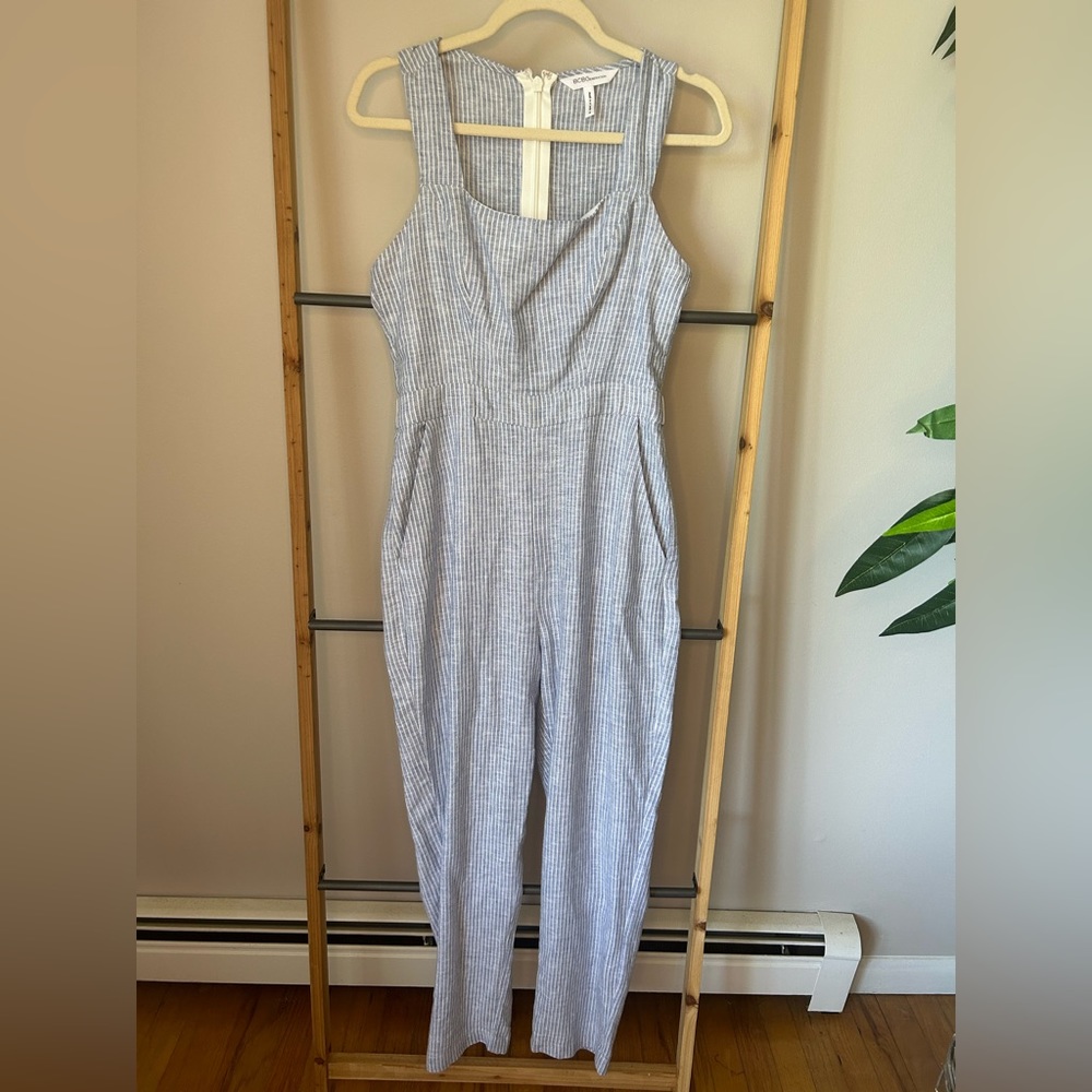 BCBGeneration Blue and White Striped Jumpsuit